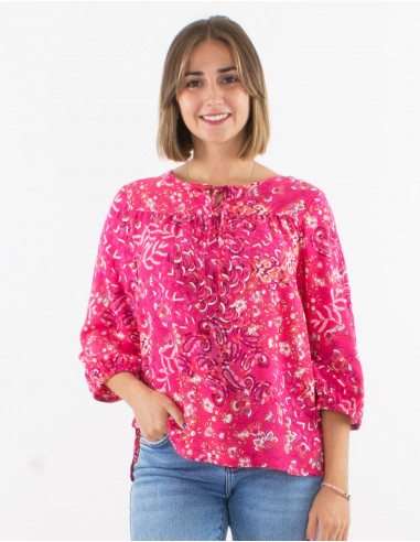 Viscose blouse with 3/4 sleeves and "influence" print