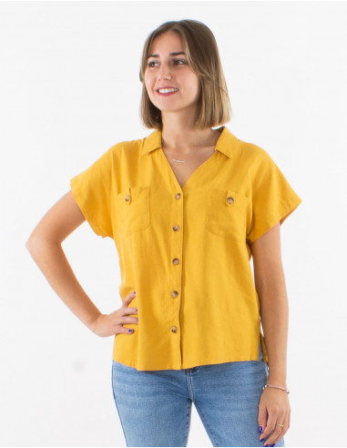 Chemisier 54% lin 46% viscose boutonné avec poches poitrine