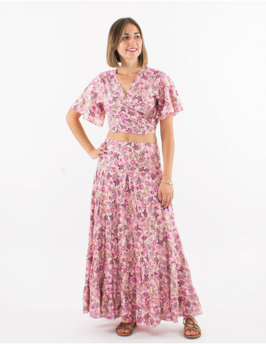 Top polyester manches courtes sari imprimé Surat