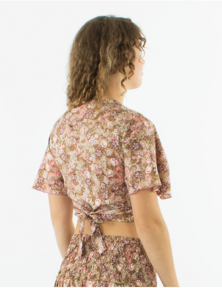 Top polyester manches courtes sari imprimé Surat