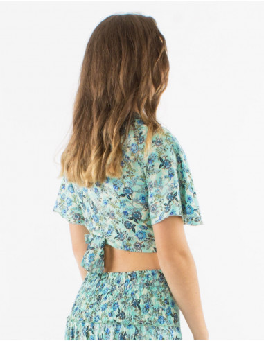 Top polyester manches courtes sari imprimé Surat