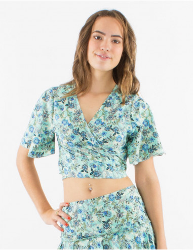 Top polyester manches courtes sari imprimé Surat