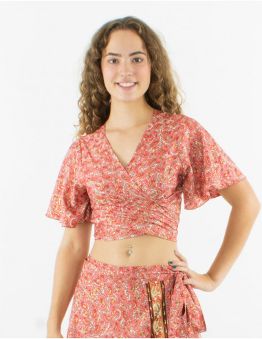 Top polyester manches courtes sari imprimé