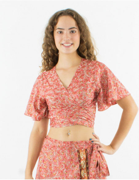 Top polyester manches courtes sari imprimé