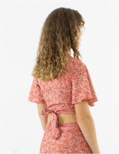 Top polyester manches courtes sari imprimé