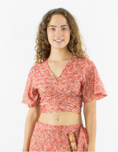 Top polyester manches courtes sari imprimé