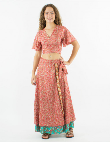 Top polyester manches courtes sari imprimé