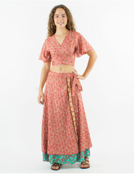 Top polyester manches courtes sari imprimé