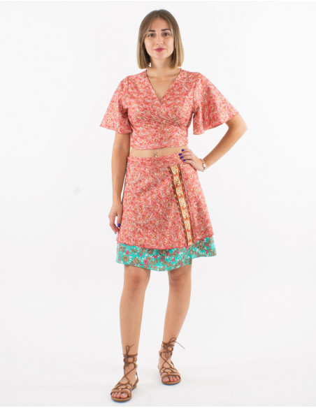 Top polyester manches courtes sari imprimé