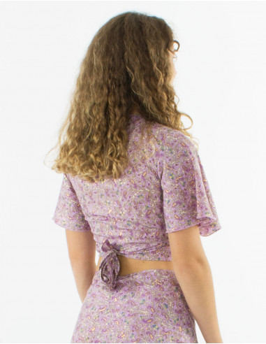 Top polyester manches courtes sari imprimé