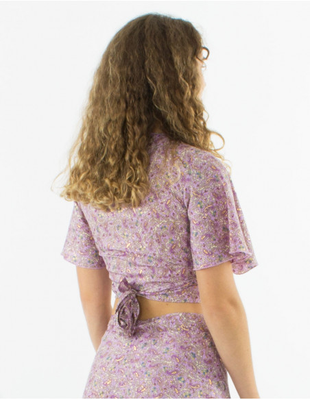 Top polyester manches courtes sari imprimé
