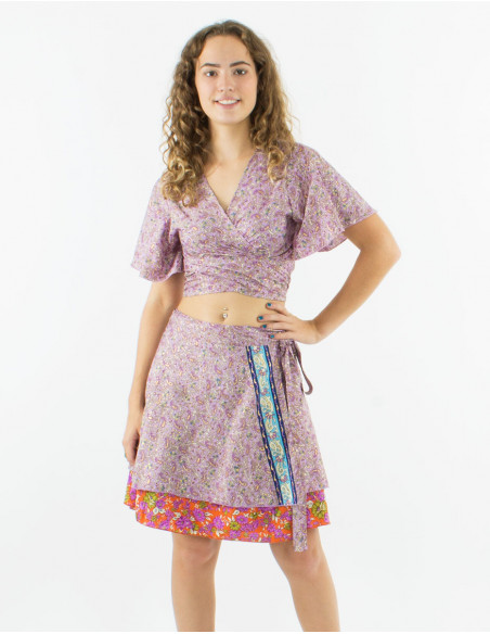 Top polyester manches courtes sari imprimé