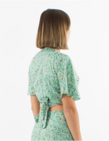 Top polyester manches courtes sari imprimé