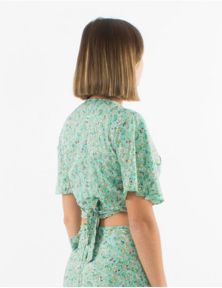 Top polyester manches courtes sari imprimé