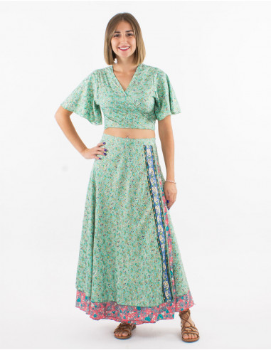 Top polyester manches courtes sari imprimé