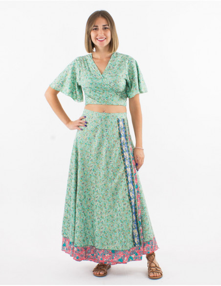 Top polyester manches courtes sari imprimé