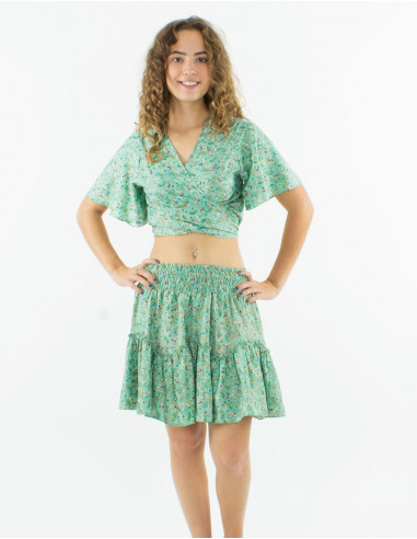 Top polyester manches courtes sari imprimé