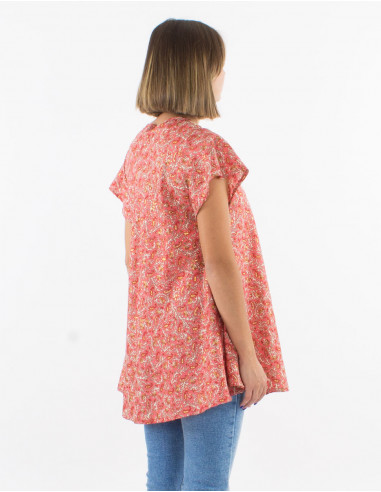 Polyester blouse with short sleeves and "sari" print