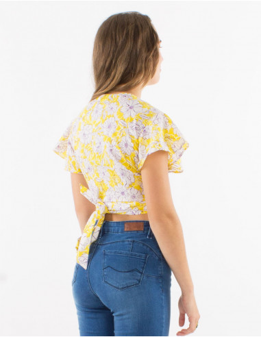 Cotton short sleeves blouse with "anemone" print