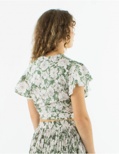 Cotton short sleeves blouse with "anemone" print