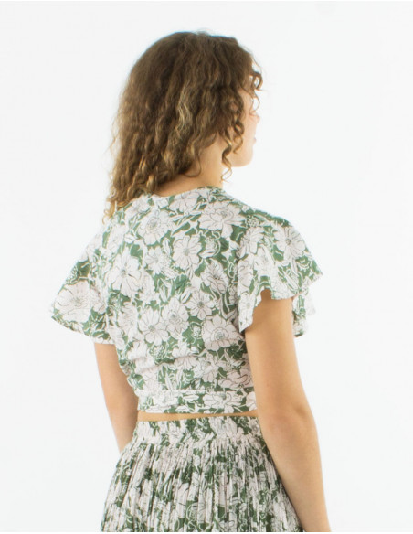 Cotton short sleeves blouse with "anemone" print