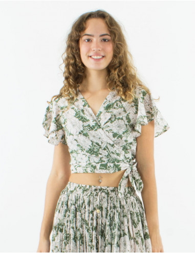 Cotton short sleeves blouse with "anemone" print