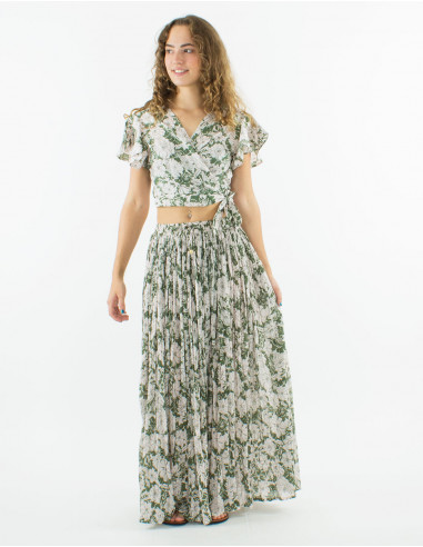 Cotton short sleeves blouse with "anemone" print