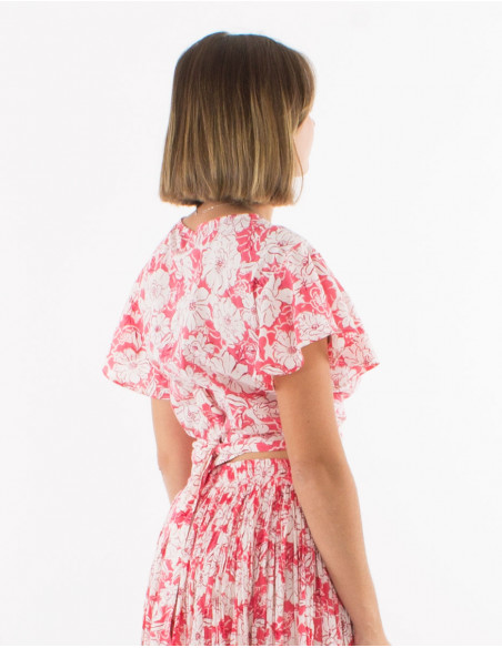 Cotton short sleeves blouse with "anemone" print