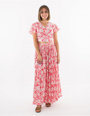 Cotton short sleeves blouse with "anemone" print