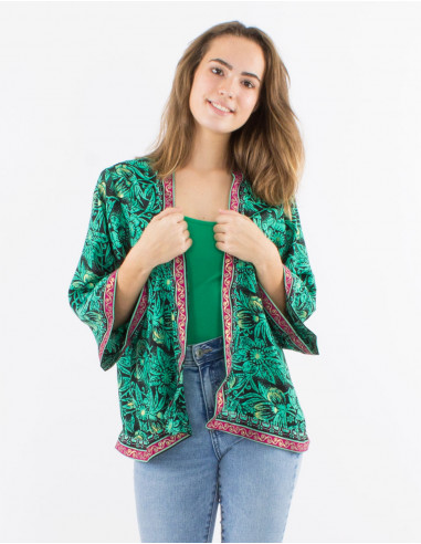 Polyester jacket blouse with long sleeves and "barka dore" print