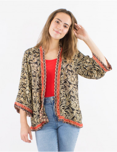 Polyester jacket blouse with long sleeves and "barka dore" print