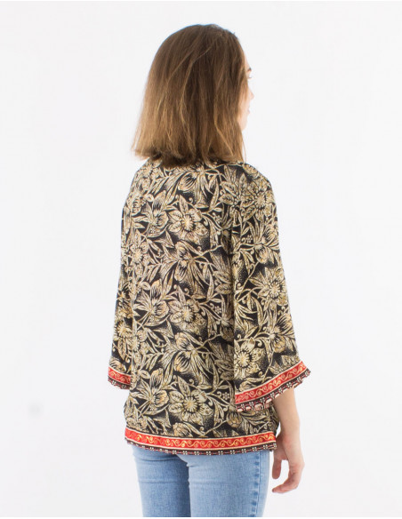 Polyester jacket blouse with long sleeves and "barka dore" print