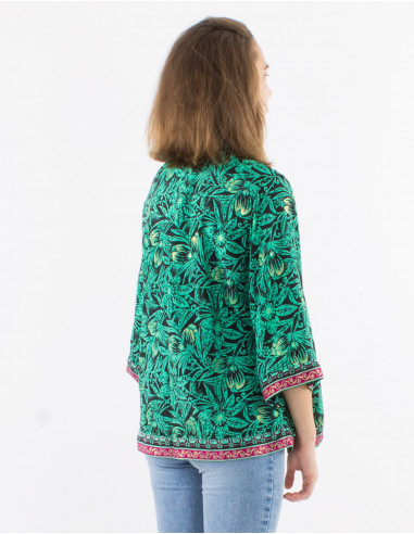Polyester jacket blouse with long sleeves and "barka dore" print