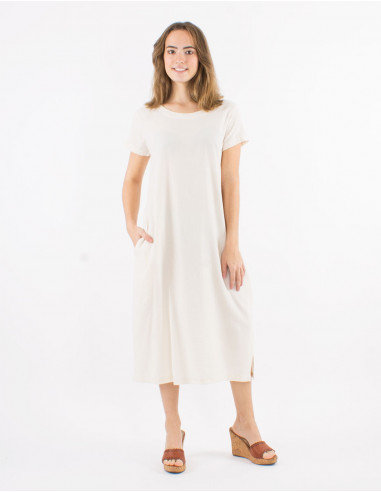 Long cotton sw dress with short sleeves