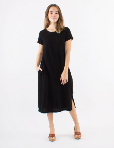 Long cotton sw dress with short sleeves