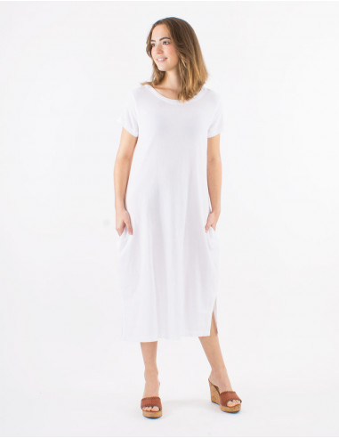 Long cotton sw dress with short sleeves