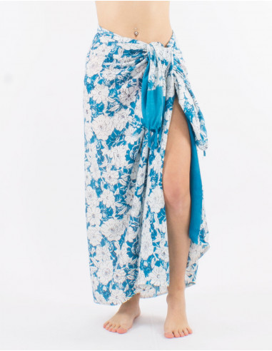 Viscose fringed "anemone" print sarong