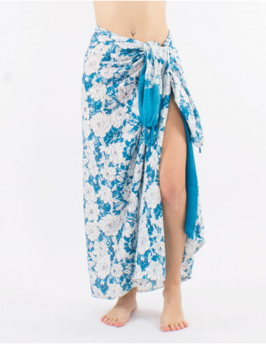 Sarong viscose imprimé Anémone avec franges