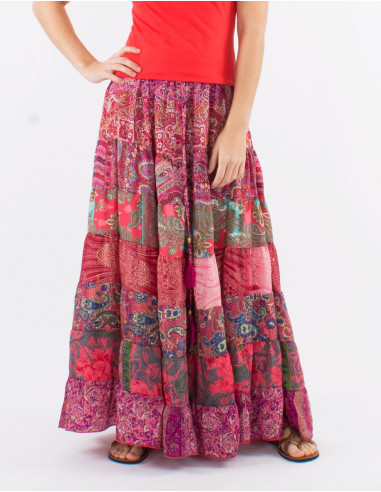 Jupe longue polyester 8 volants sari assortis