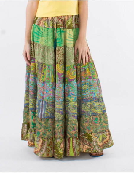 Jupe longue polyester 8 volants sari assortis