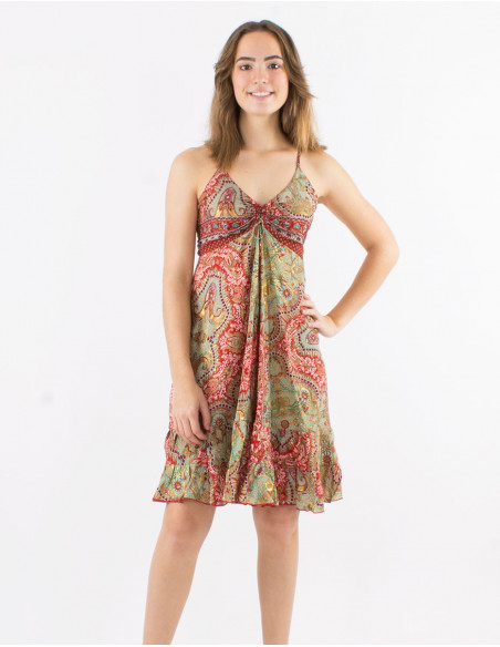 Robe courte polyester bretelles imprimé Magic doré