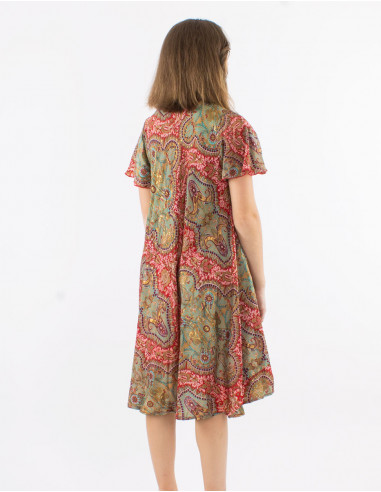 Robe polyester manches courtes imprimé Magic doré