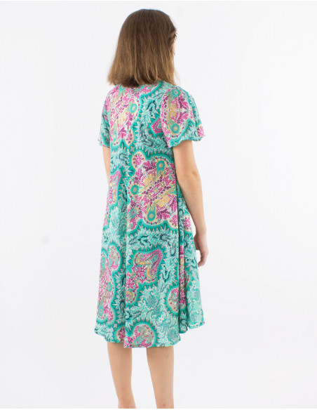 Robe polyester manches courtes imprimé Magic doré