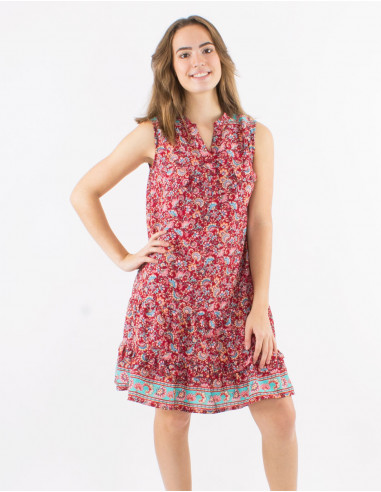 Robe polyester poches poitrine sans manches imprimé floral
