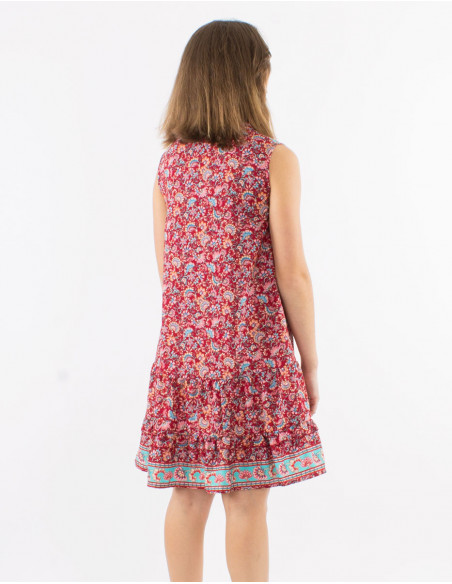 Robe polyester poches poitrine sans manches imprimé floral