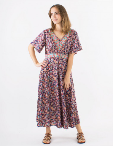 Robe polyester manches courtes imprimé floral