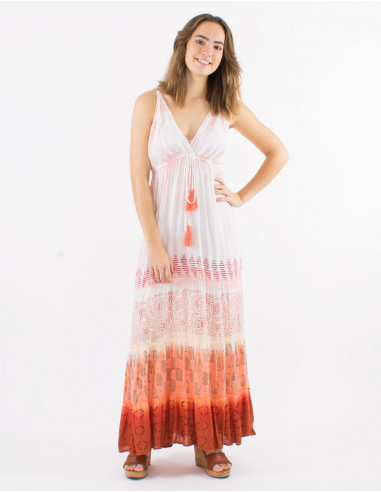 Long viscose tie and dye dress with straps and elastic back