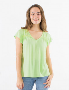 Chemisier viscose uni col V boutonné manches courtes 2