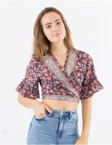 Chemisier polyester manches courtes imprimé floral