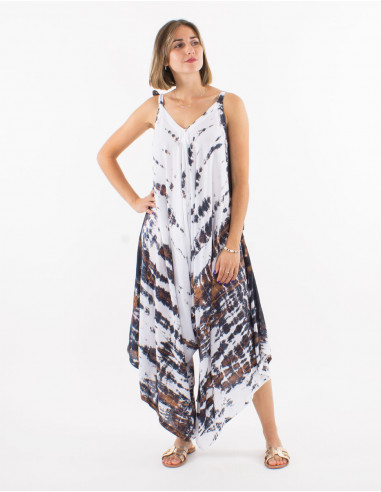 Long viscose tie and dye jumpsuit